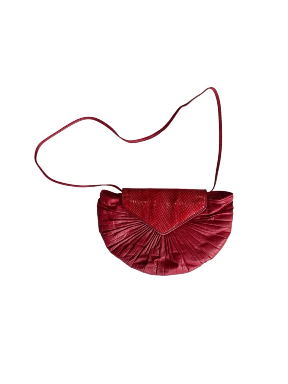Pelle Italia Red Pleated Half-Moon Shoulder Bag Vintage Italian Leather
